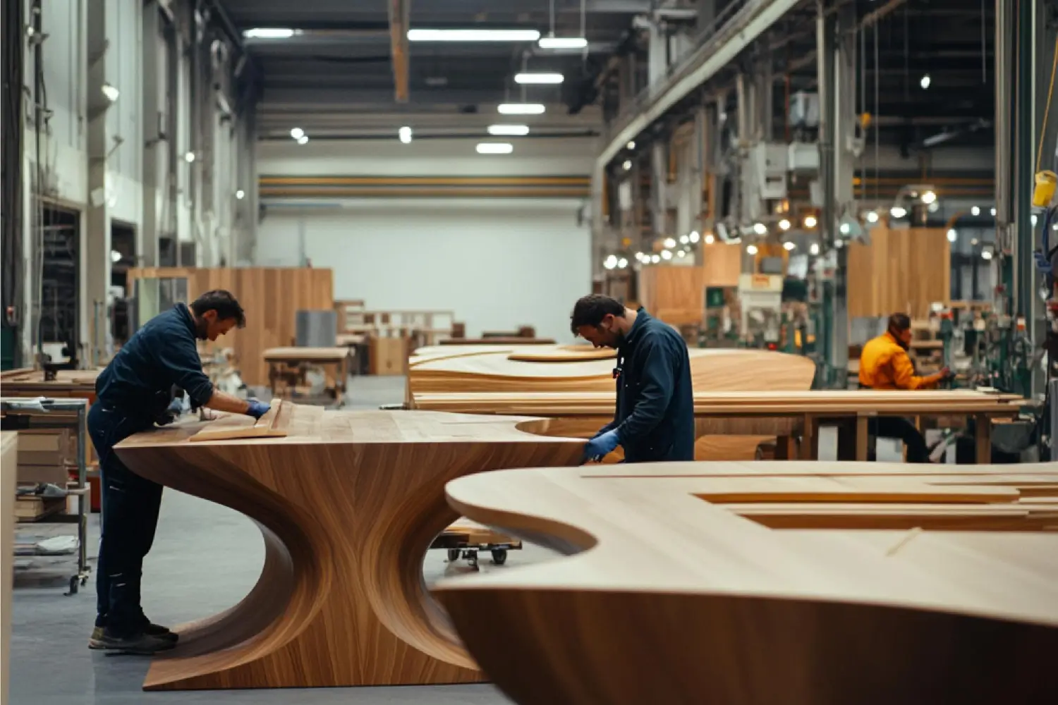 warehouse workers working on assembling furniture