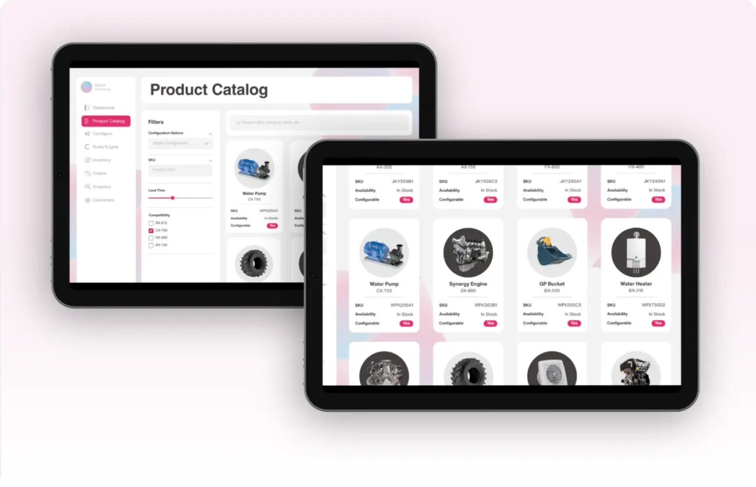 two product catalog screens next two each other